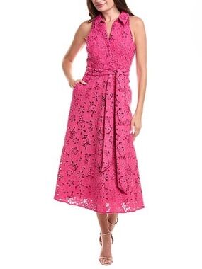 Badgley Mischka Floral Crochet Sleeveless Midi Dress with Tie Waist